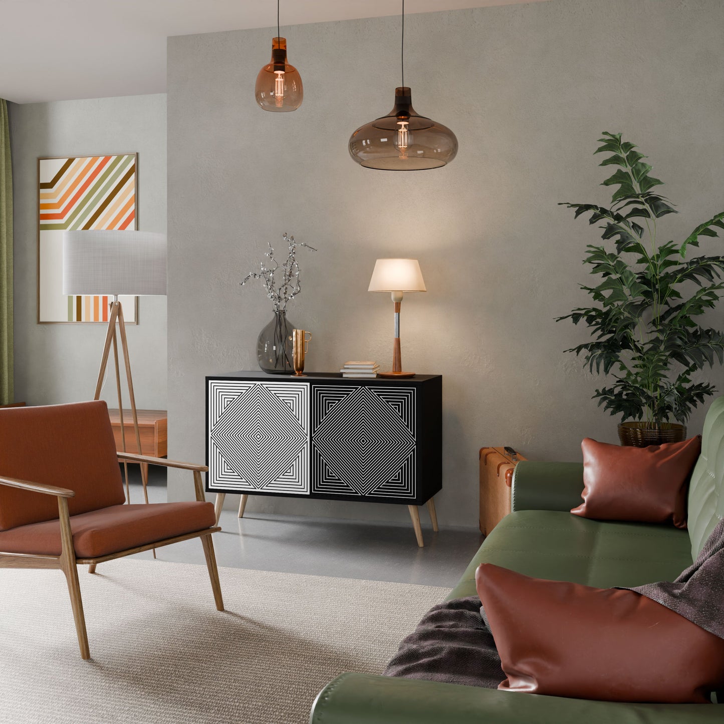 Credenza POLYGON ILLUSION a 2 ante in finitura nera
