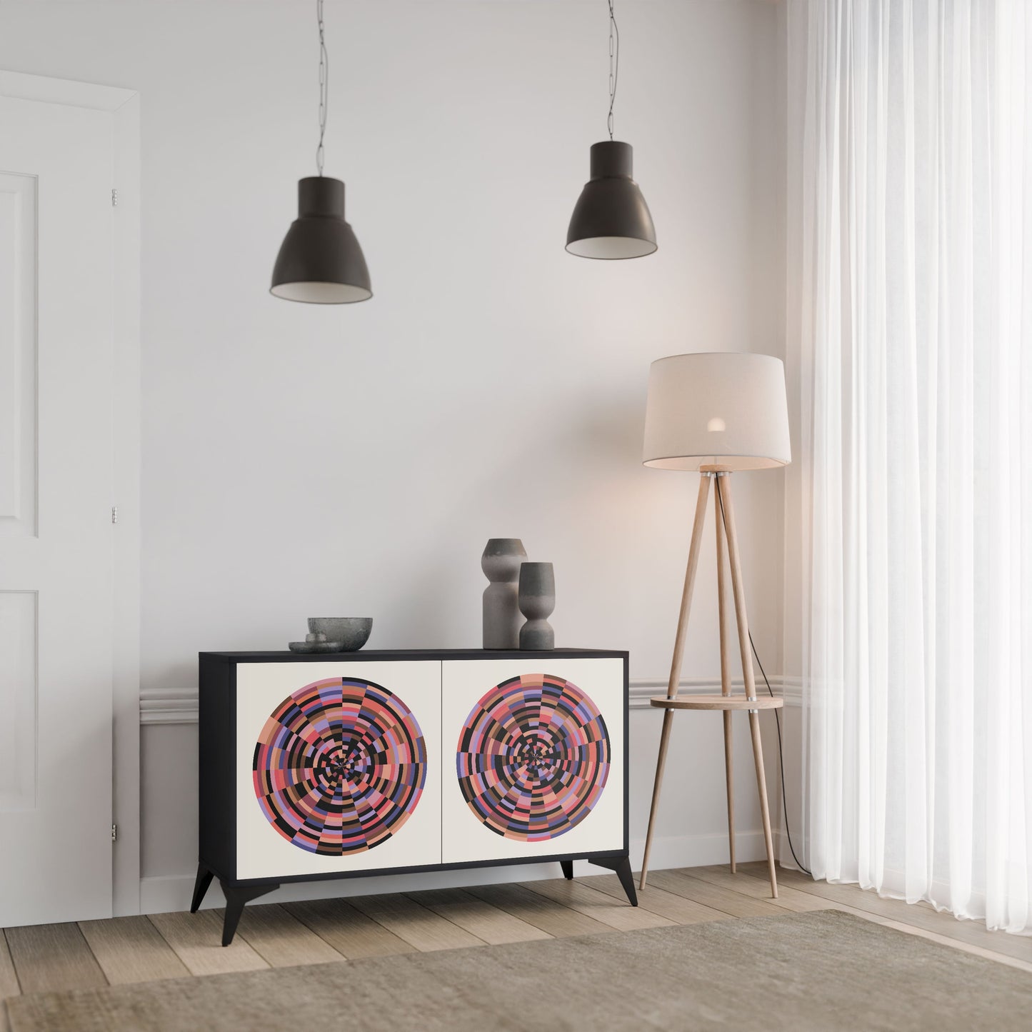 Credenza BROWN CIRCLES a 2 ante in finitura nera