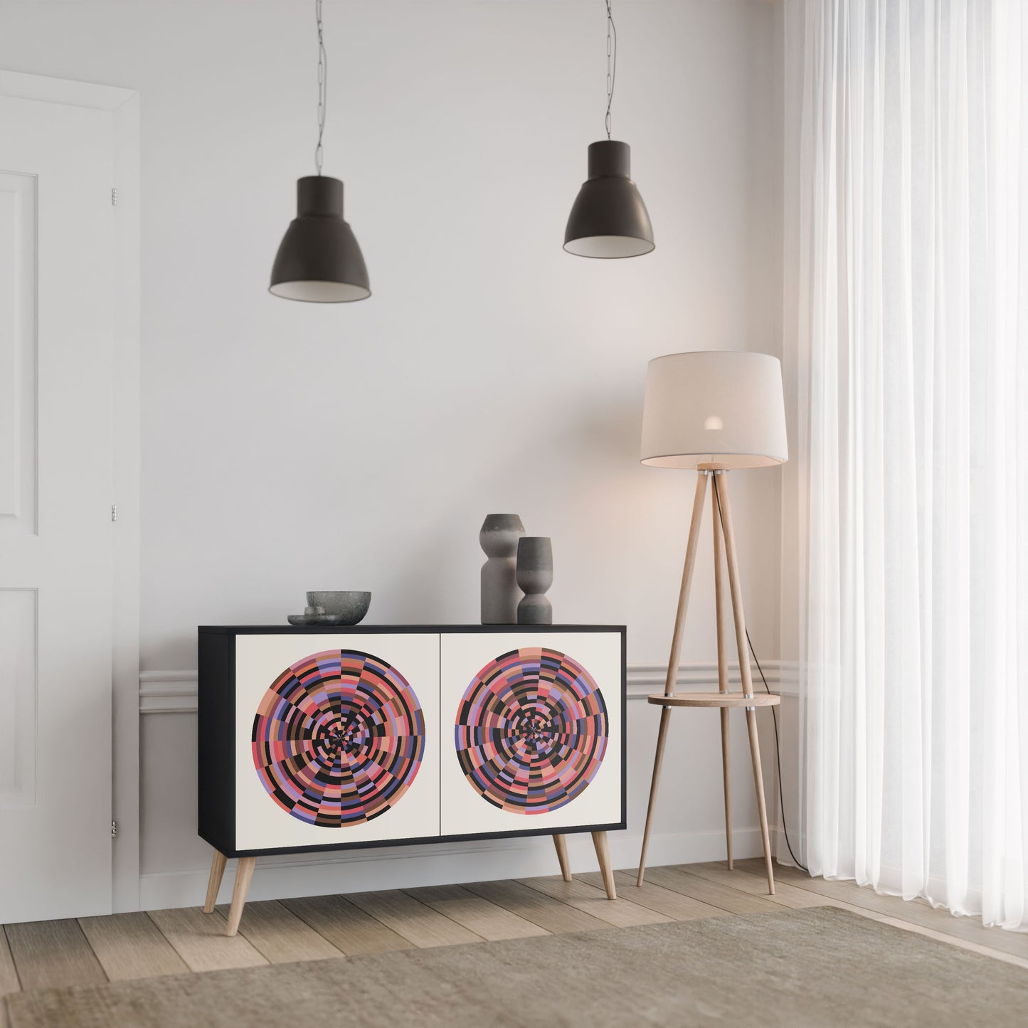 Credenza BROWN CIRCLES a 2 ante in finitura nera