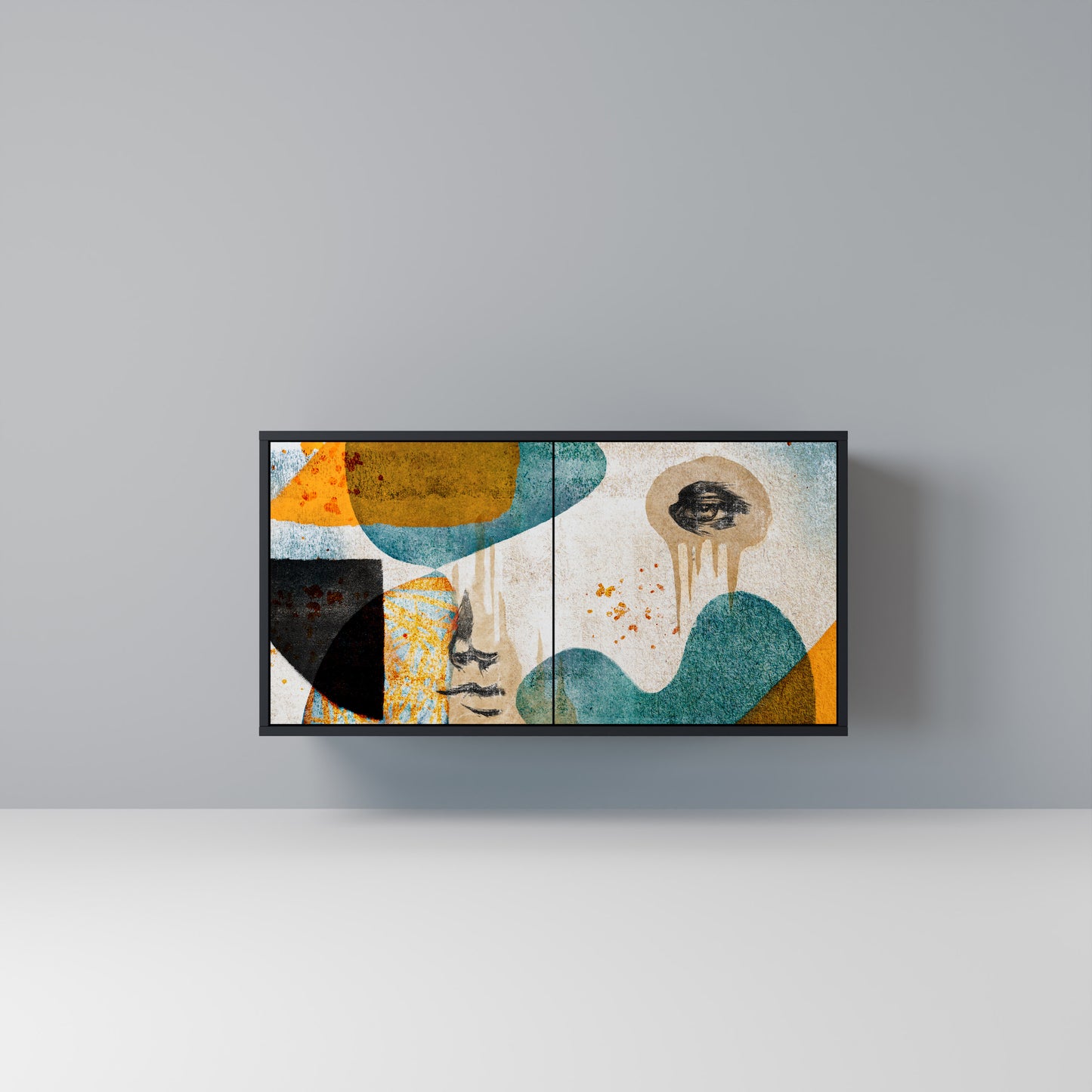 ABSTRACT FACES Madia a 2 Ante in Finitura Nera