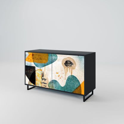 Credenza a 2 ante ABSTRACT FACES in finitura nera