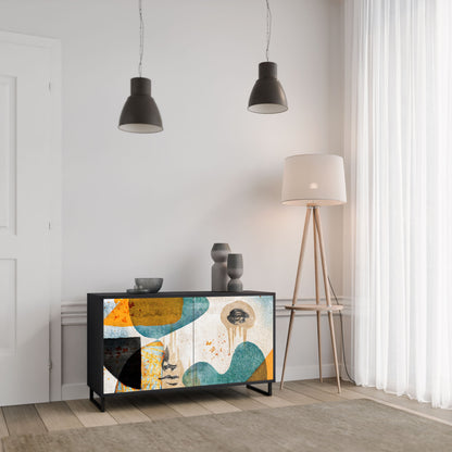 Credenza a 2 ante ABSTRACT FACES in finitura nera