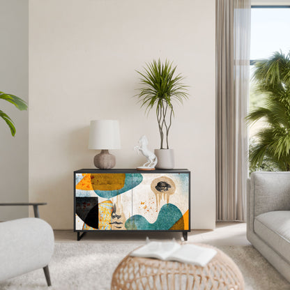 Credenza a 2 ante ABSTRACT FACES in finitura nera