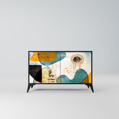 Credenza a 2 ante ABSTRACT FACES in finitura nera