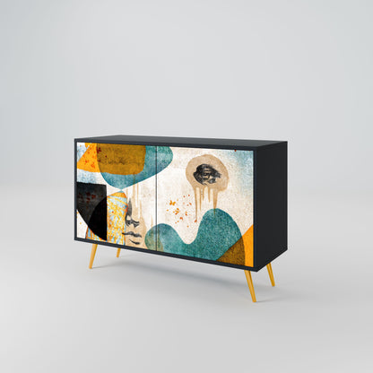 Credenza a 2 ante ABSTRACT FACES in finitura nera