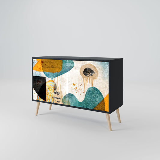 Credenza a 2 ante ABSTRACT FACES in finitura nera