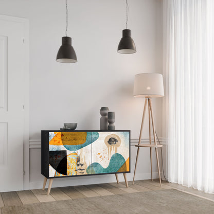 Credenza a 2 ante ABSTRACT FACES in finitura nera
