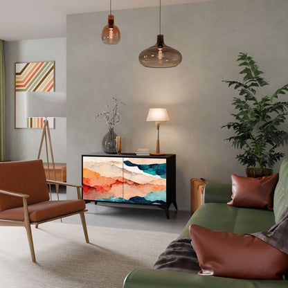 Credenza a 2 ante ABSTRACT LANDSCAPE in finitura nera