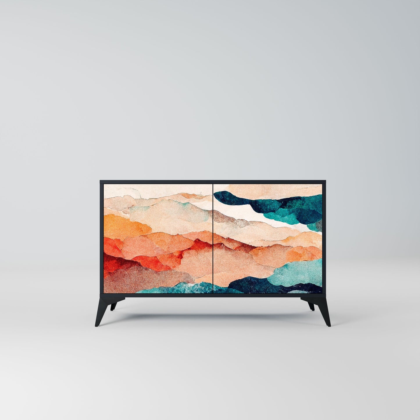 Credenza a 2 ante ABSTRACT LANDSCAPE in finitura nera