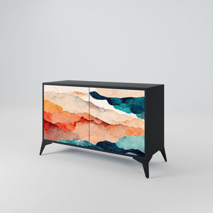 Credenza a 2 ante ABSTRACT LANDSCAPE in finitura nera