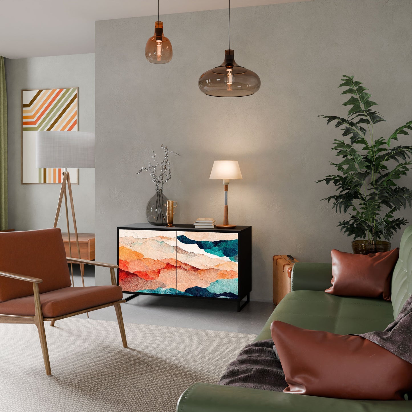Credenza a 2 ante ABSTRACT LANDSCAPE in finitura nera