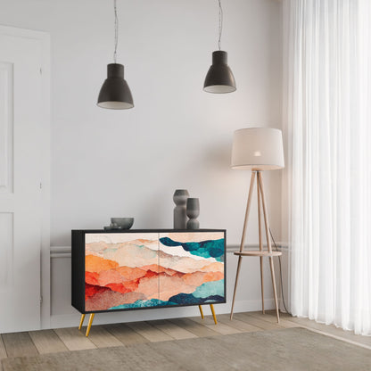 Credenza a 2 ante ABSTRACT LANDSCAPE in finitura nera