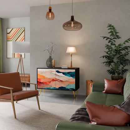 Credenza a 2 ante ABSTRACT LANDSCAPE in finitura nera