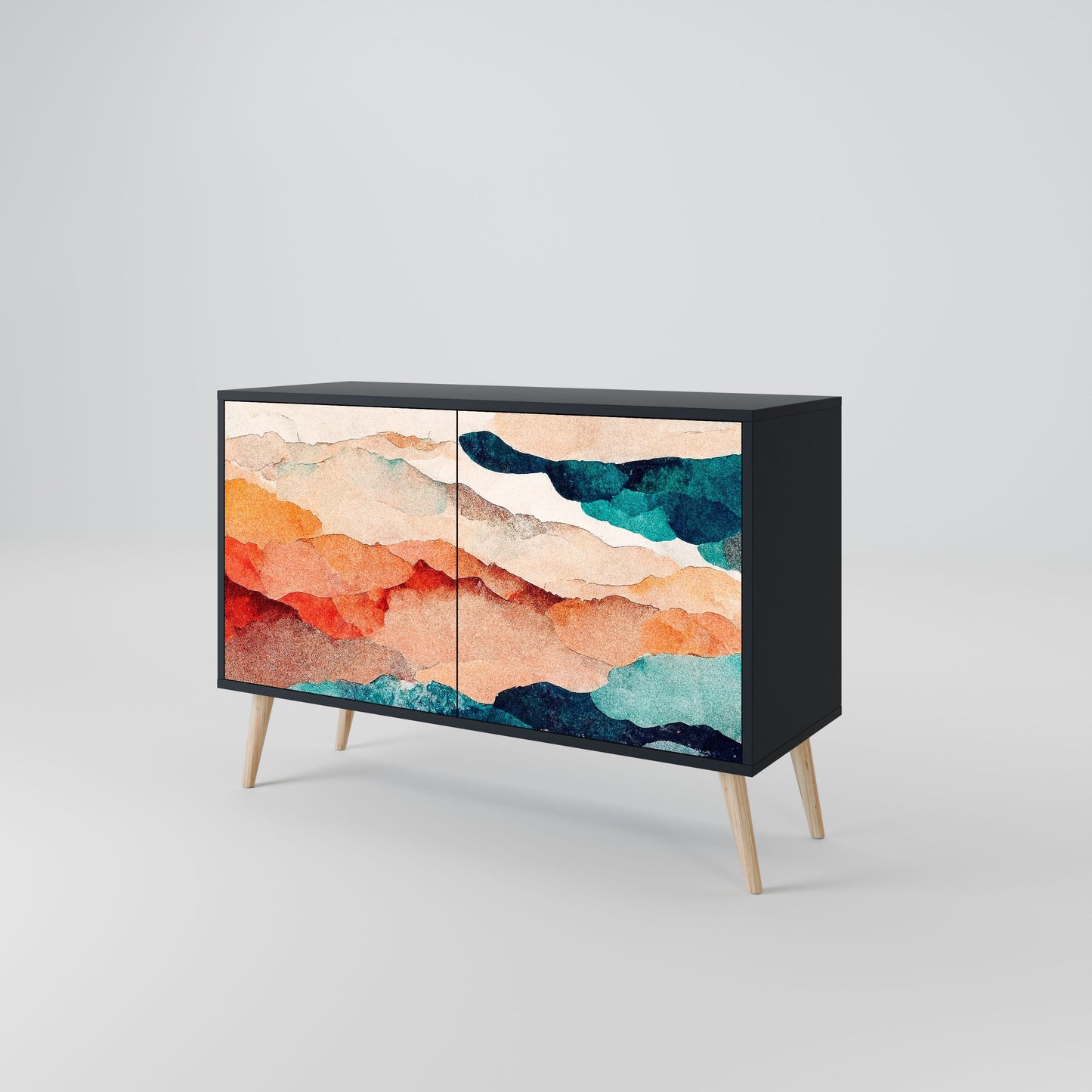 Credenza a 2 ante ABSTRACT LANDSCAPE in finitura nera