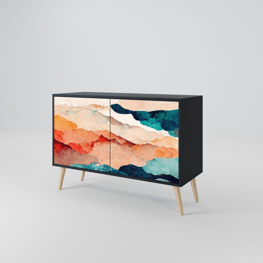 Credenza a 2 ante ABSTRACT LANDSCAPE in finitura nera