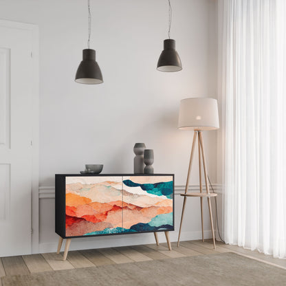 Credenza a 2 ante ABSTRACT LANDSCAPE in finitura nera