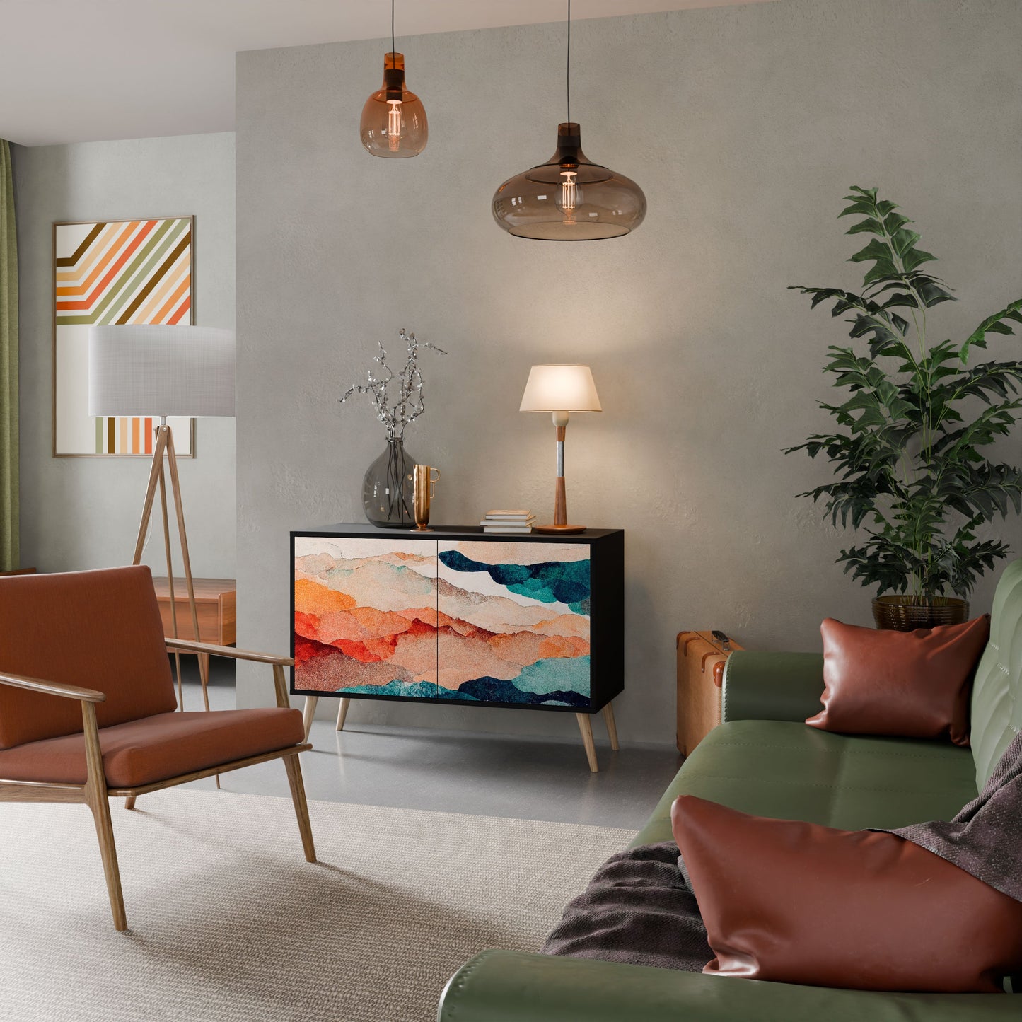 Credenza a 2 ante ABSTRACT LANDSCAPE in finitura nera