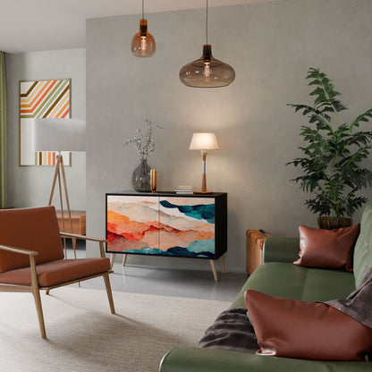 Credenza a 2 ante ABSTRACT LANDSCAPE in finitura nera