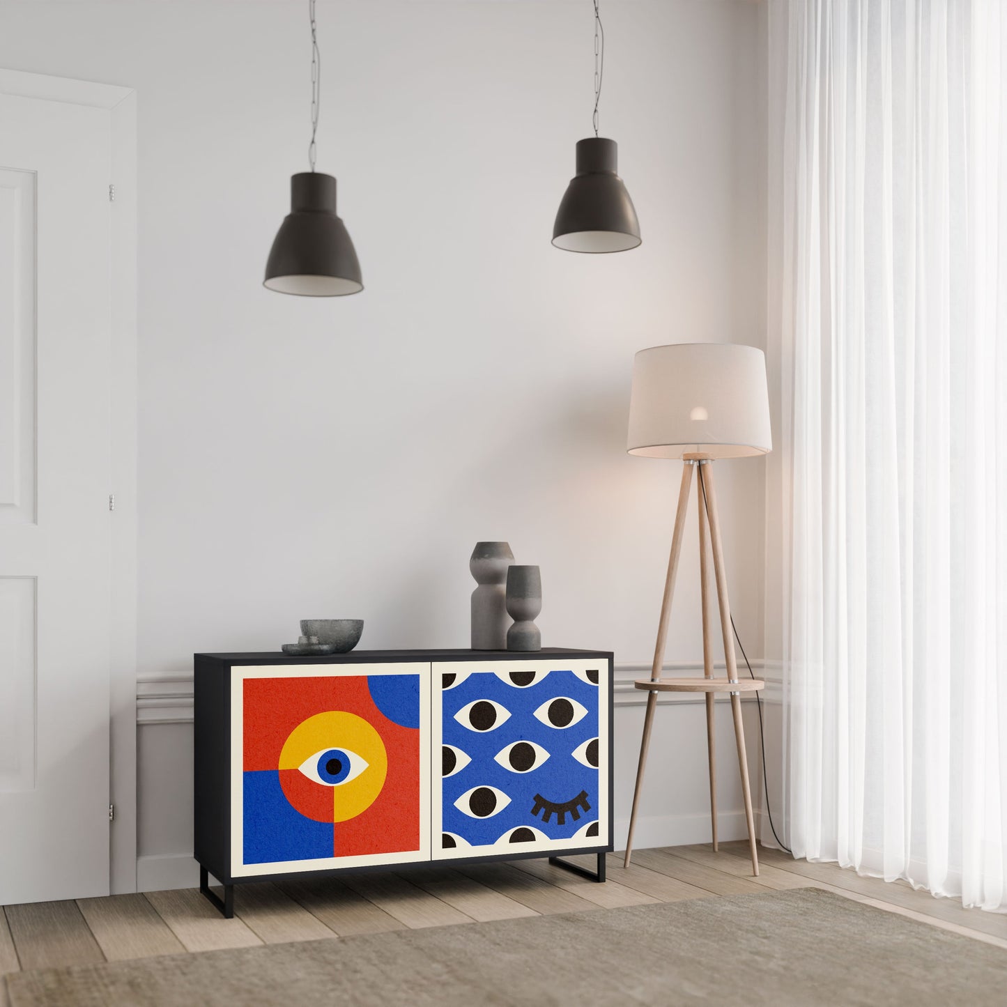 Credenza a 2 ante GEOMETRIC EYES in finitura nera
