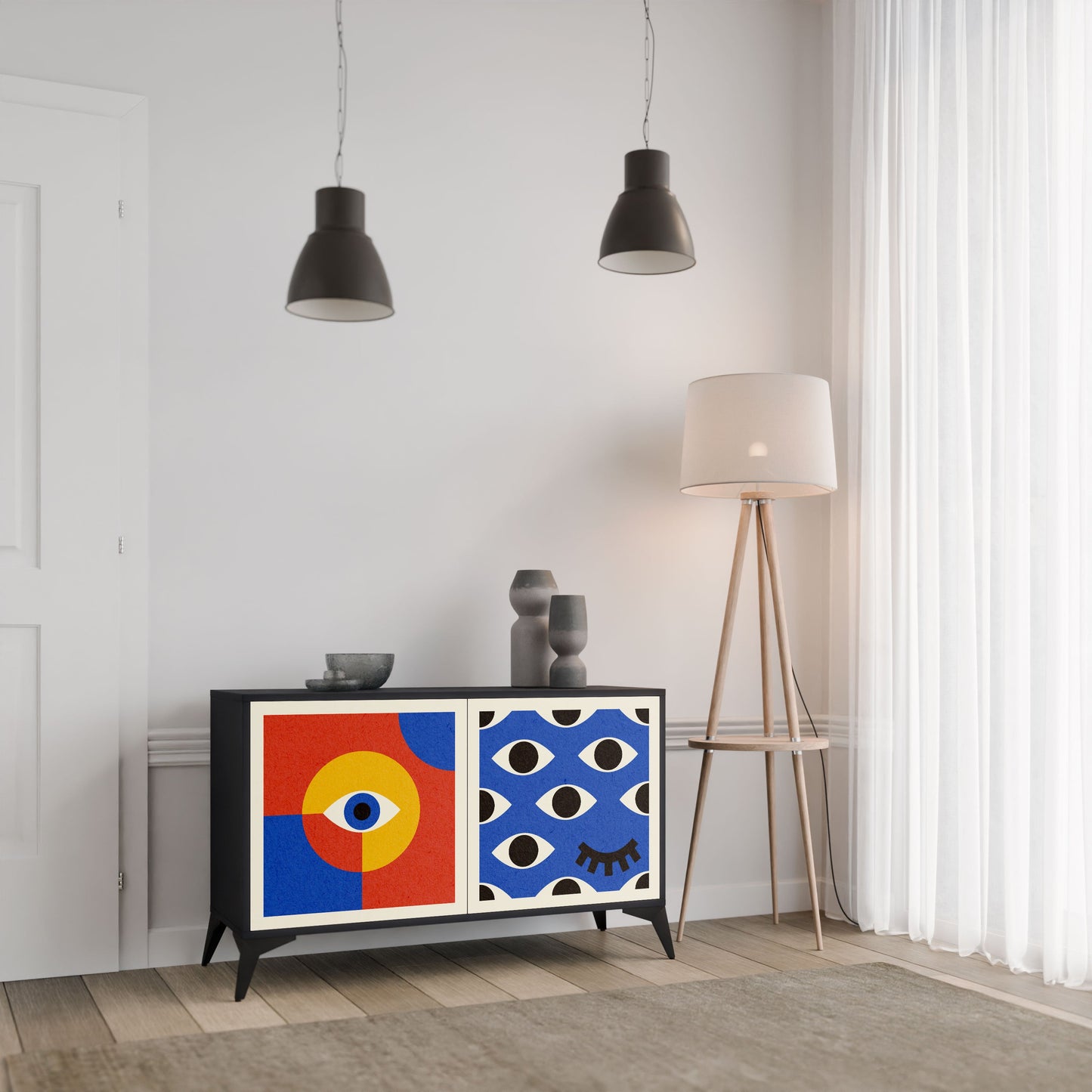 Credenza a 2 ante GEOMETRIC EYES in finitura nera