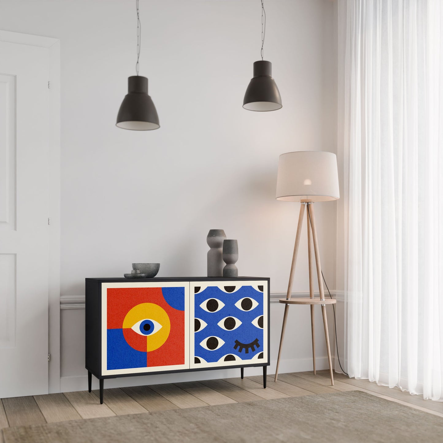 Credenza a 2 ante GEOMETRIC EYES in finitura nera