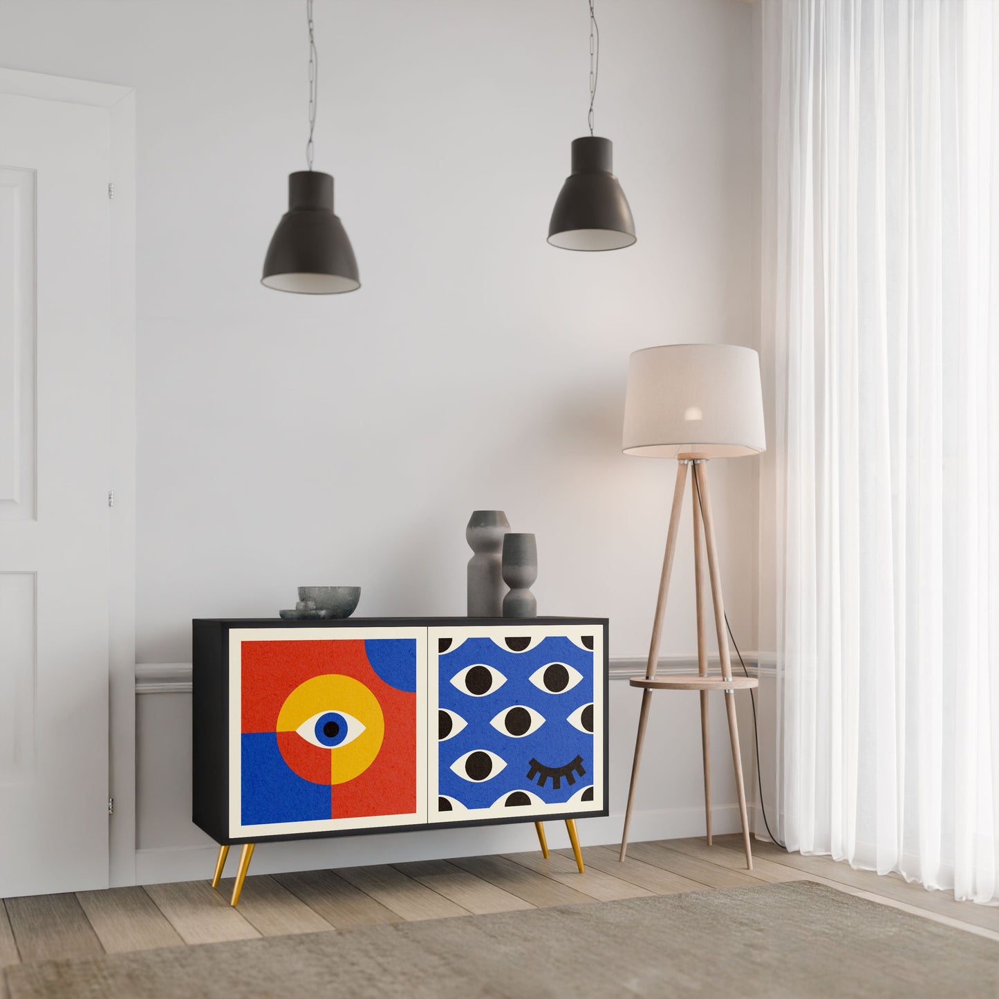 Credenza a 2 ante GEOMETRIC EYES in finitura nera