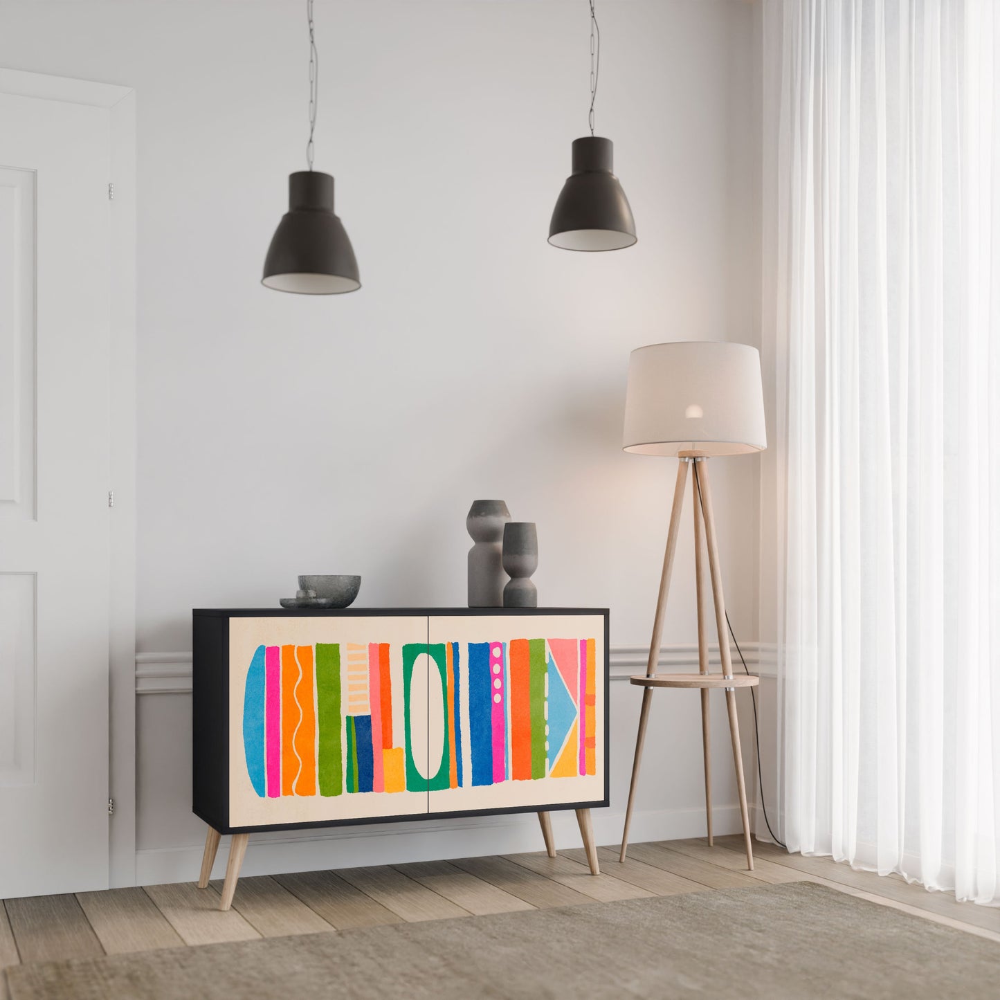 GEOMETRIC SHINE 2-Door Sideboard in Black Finish