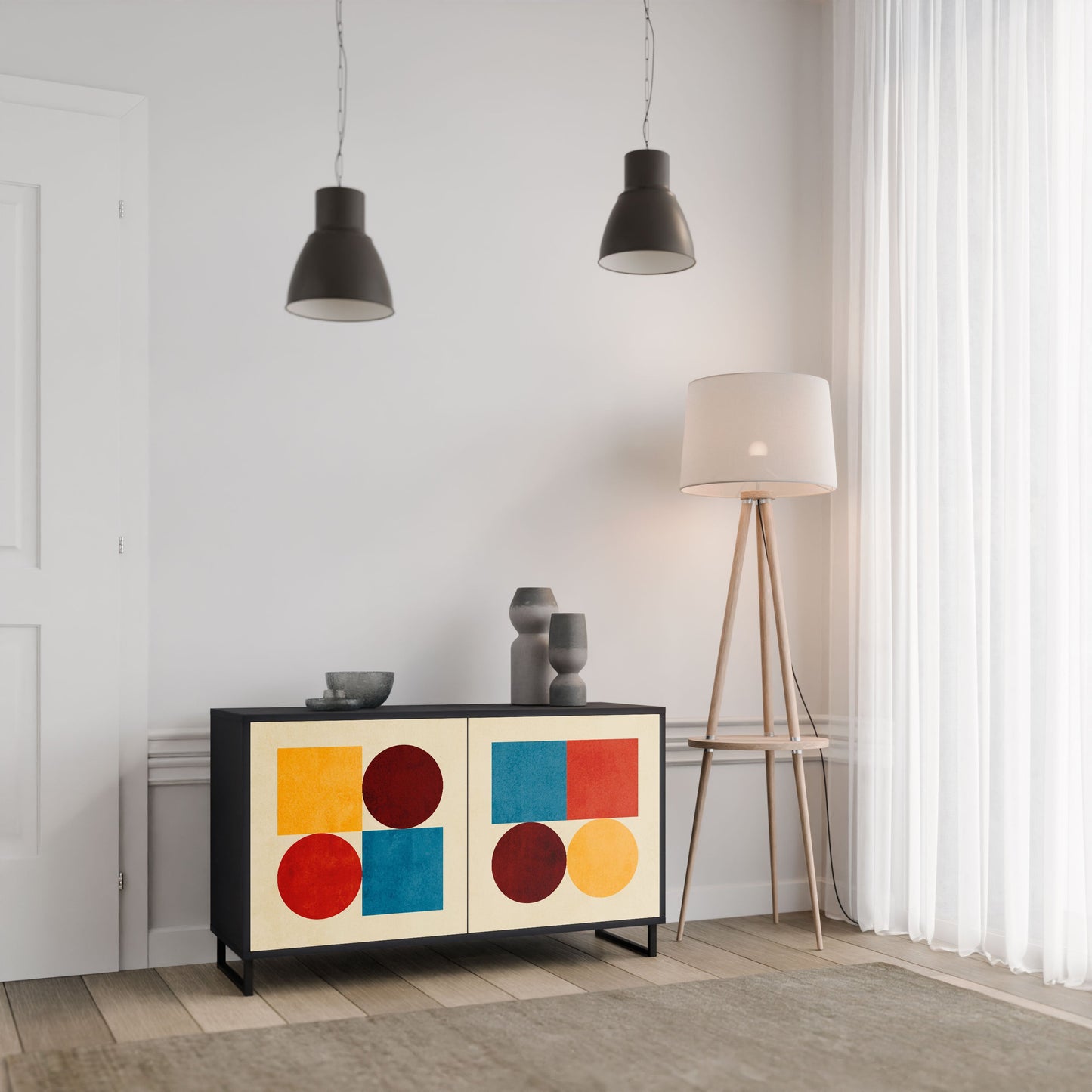 Credenza a 2 ante GEOMETRIC PUZZLE in finitura nera