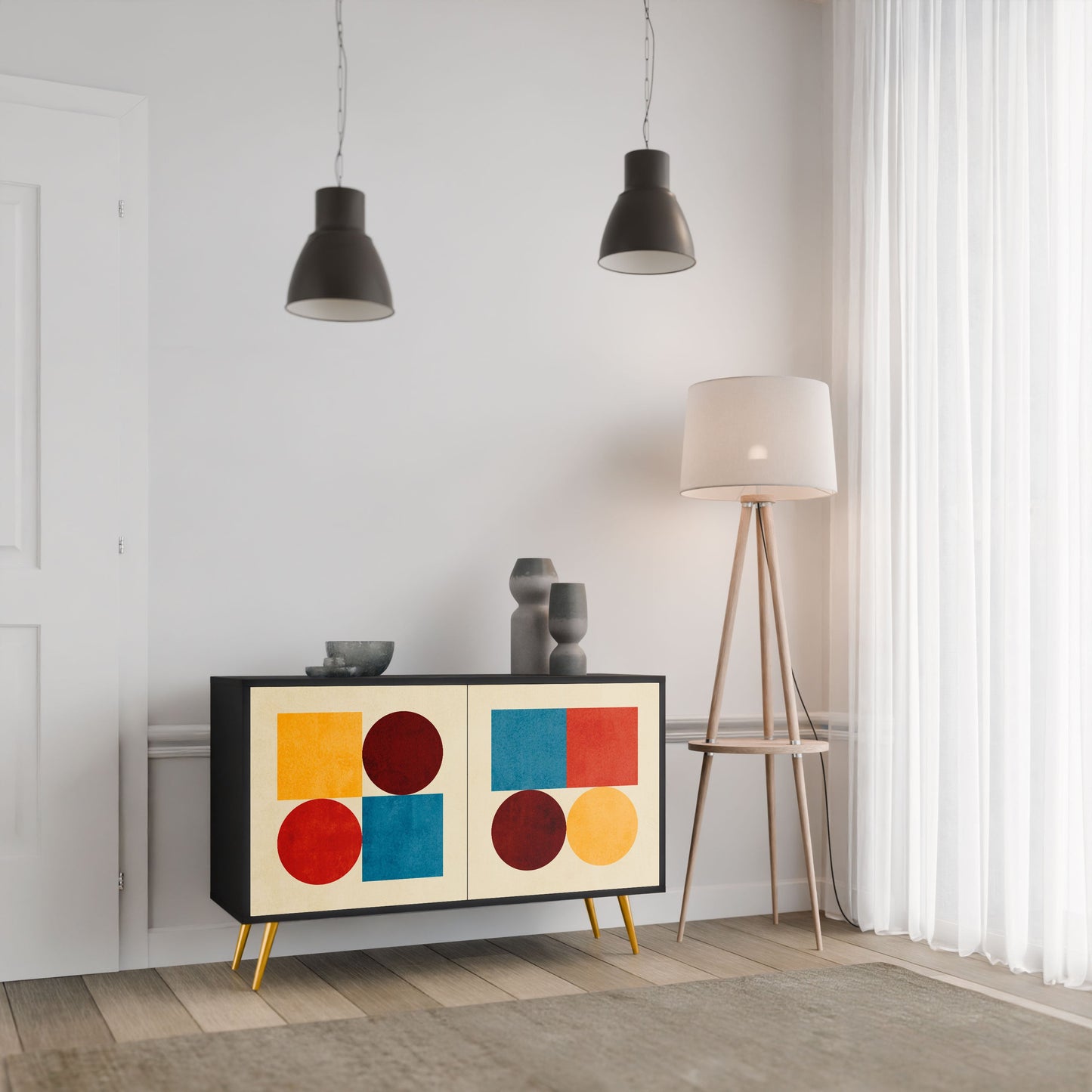 Credenza a 2 ante GEOMETRIC PUZZLE in finitura nera