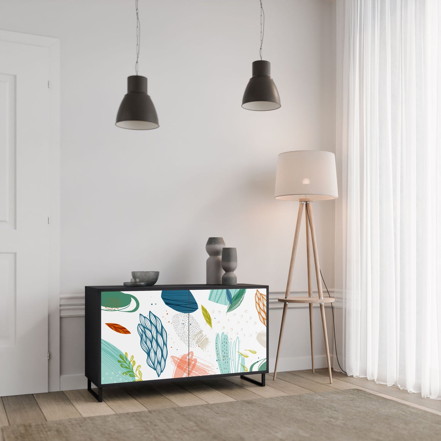 Credenza BOTANICAL HURRICANE a 2 ante in finitura nera