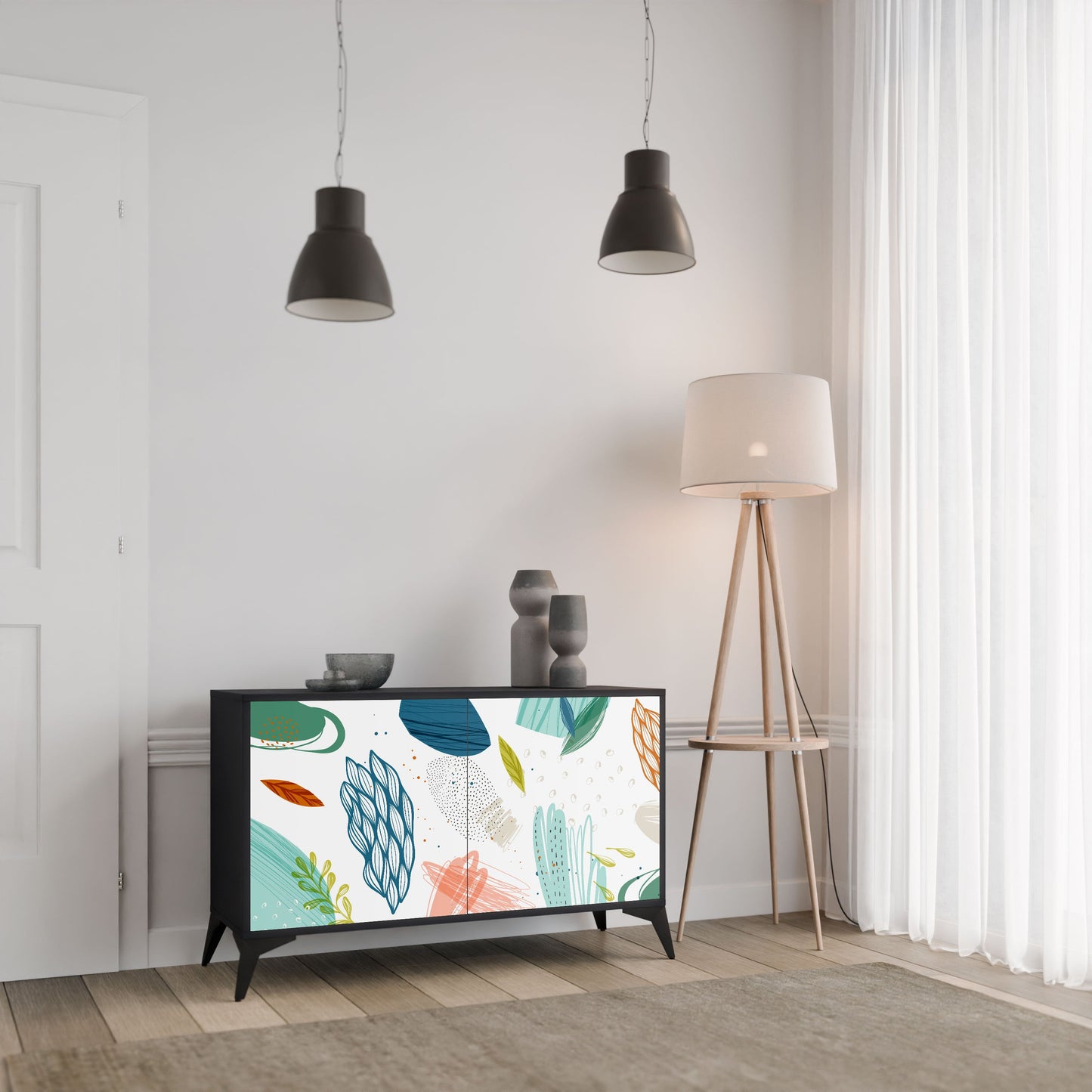 Credenza BOTANICAL HURRICANE a 2 ante in finitura nera