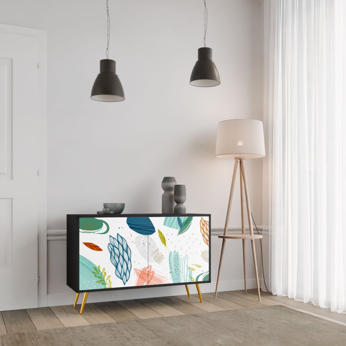 Credenza BOTANICAL HURRICANE a 2 ante in finitura nera