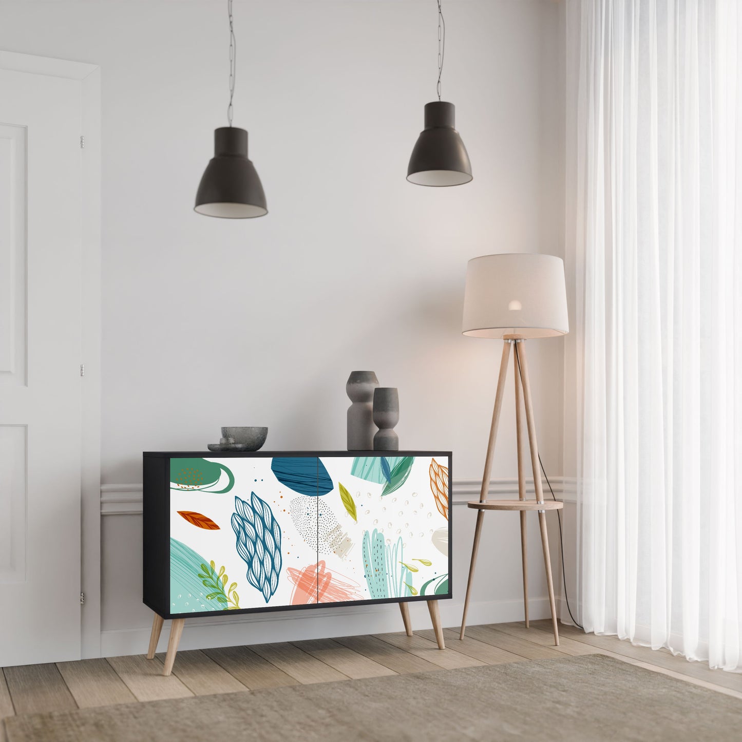 Credenza BOTANICAL HURRICANE a 2 ante in finitura nera