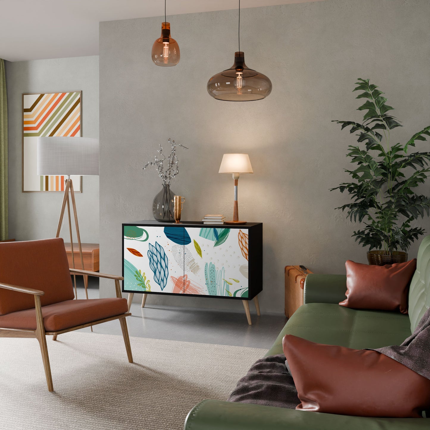 Credenza BOTANICAL HURRICANE a 2 ante in finitura nera