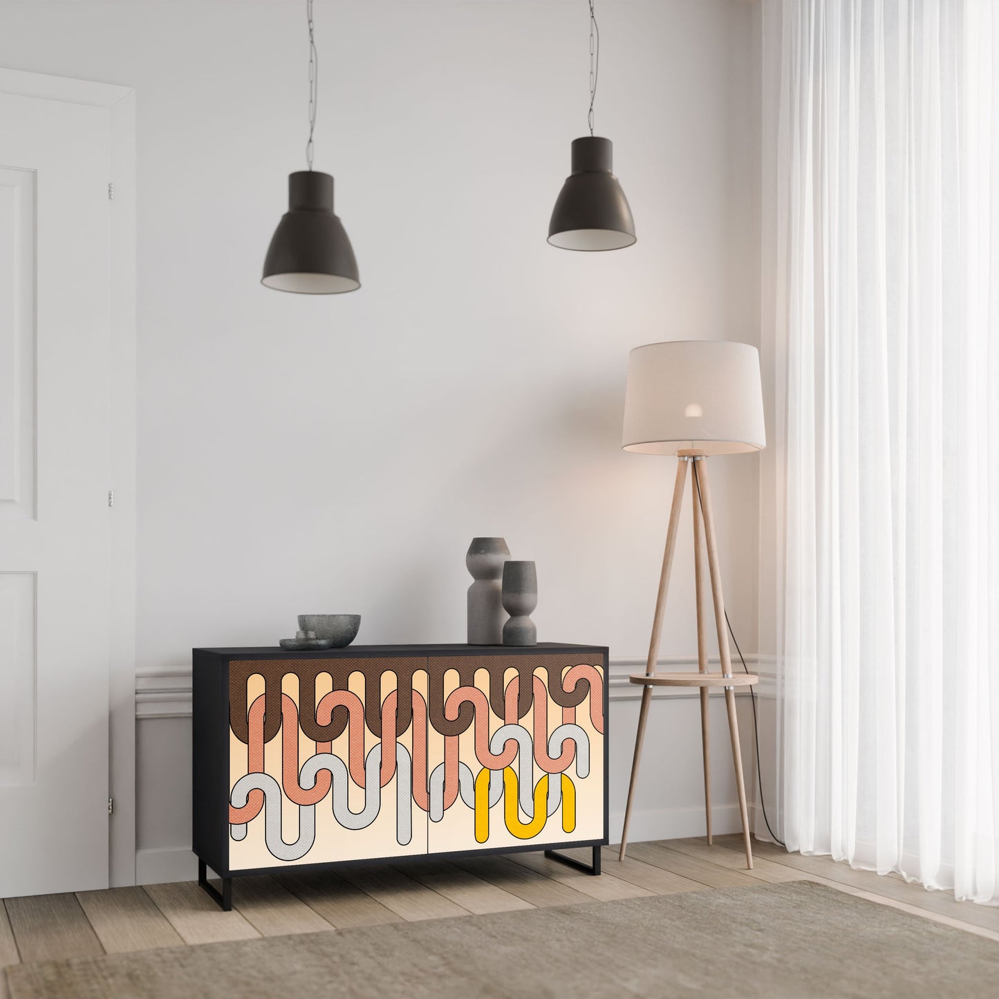 Credenza a 2 ante COLORFUL STRINGS in finitura nera