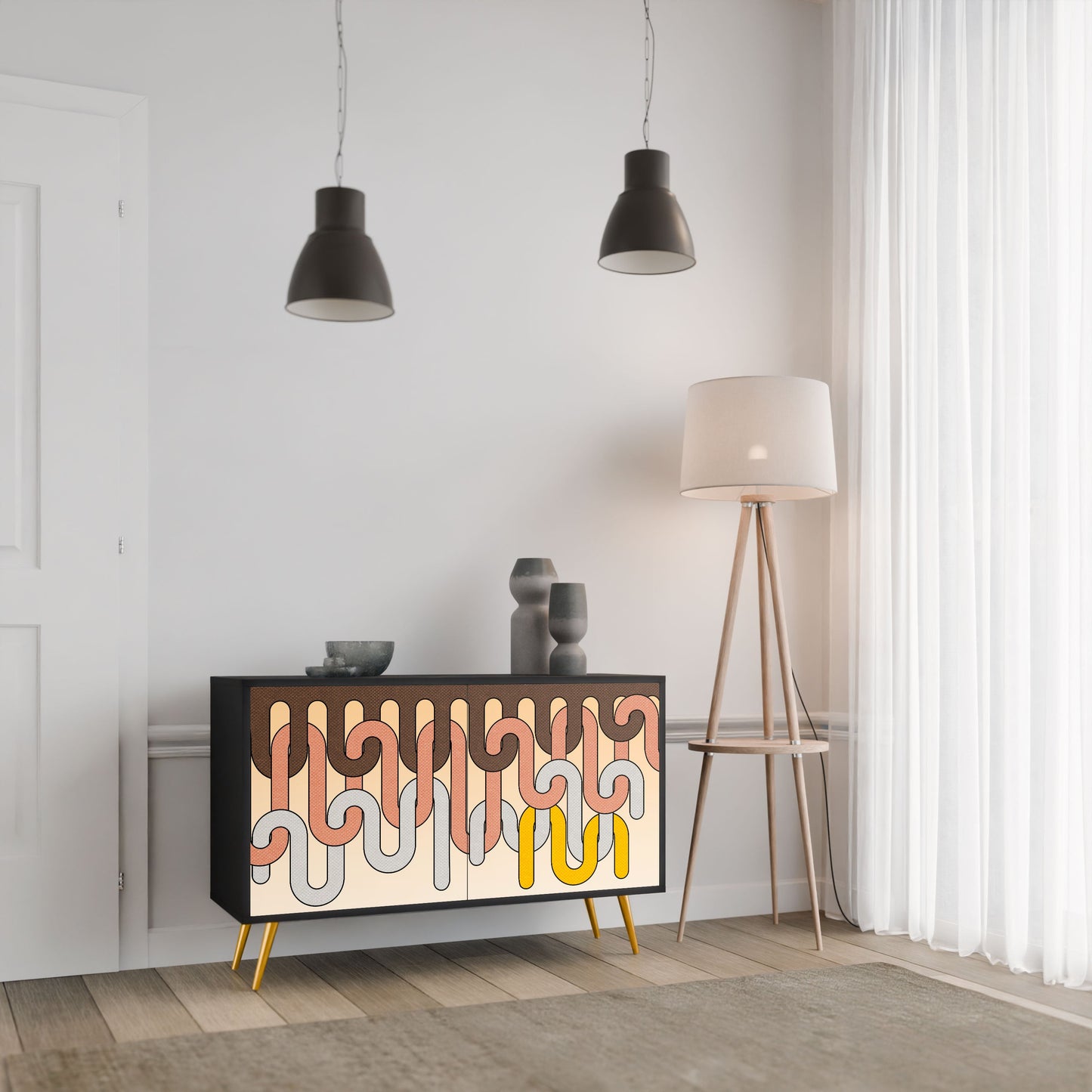 Credenza a 2 ante COLORFUL STRINGS in finitura nera