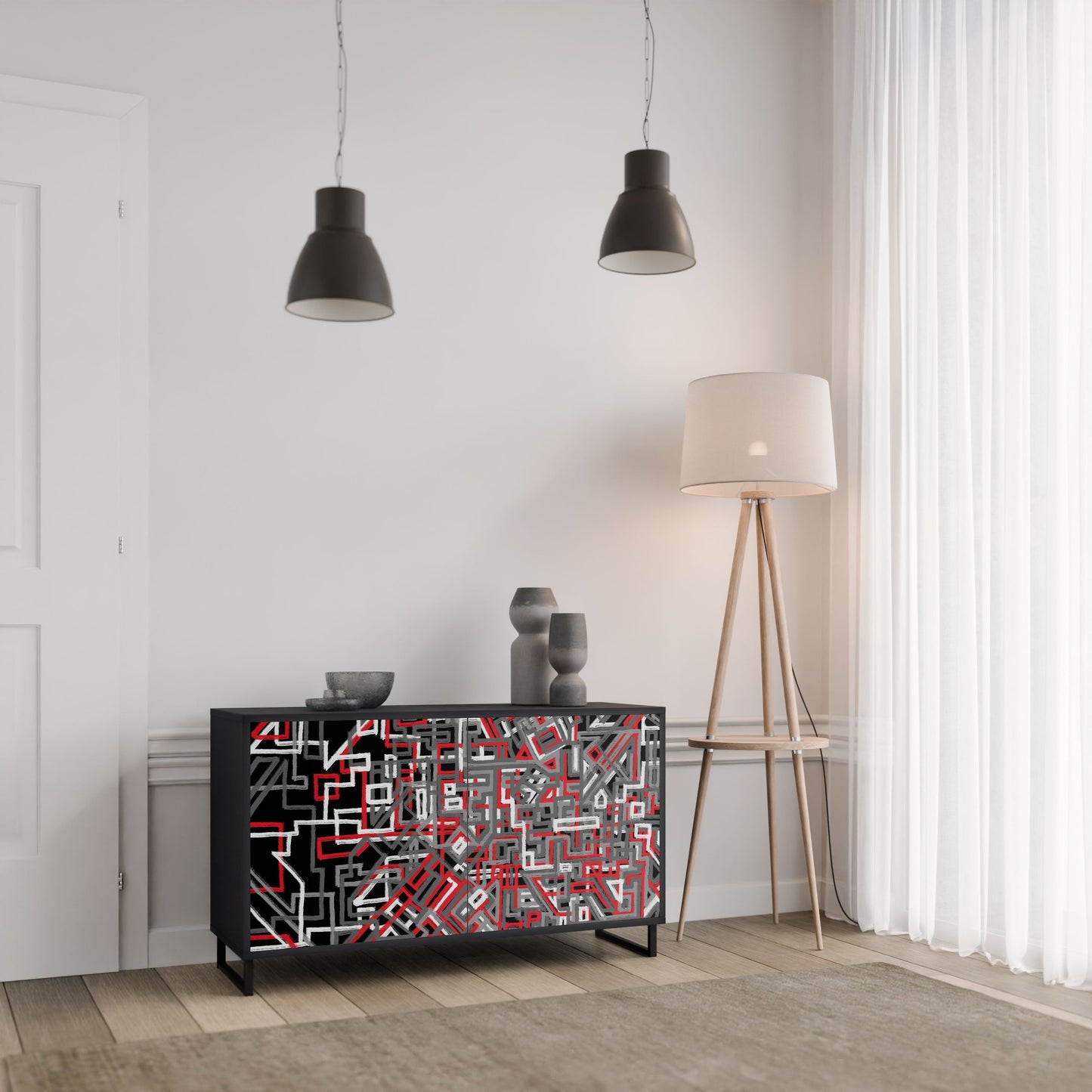 Credenza BROKEN LINES a 2 ante in finitura nera