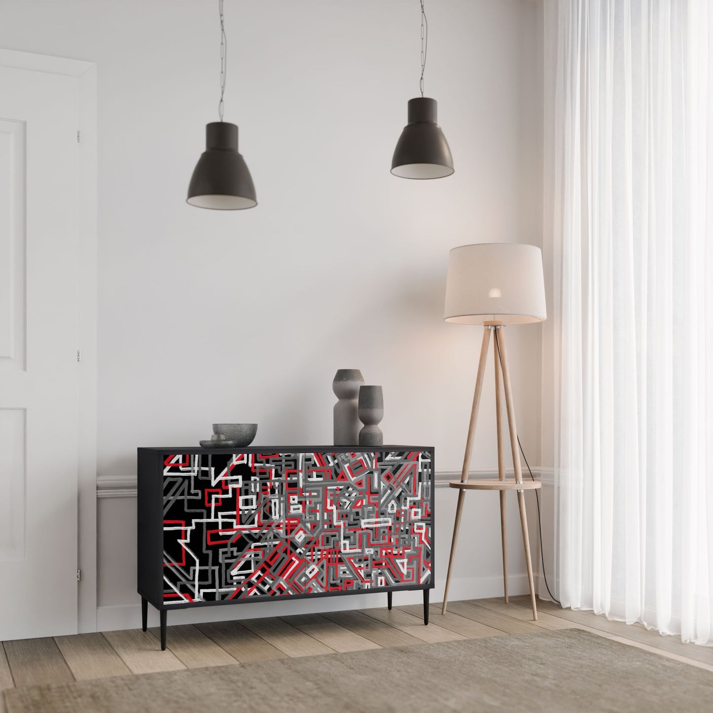 Credenza BROKEN LINES a 2 ante in finitura nera