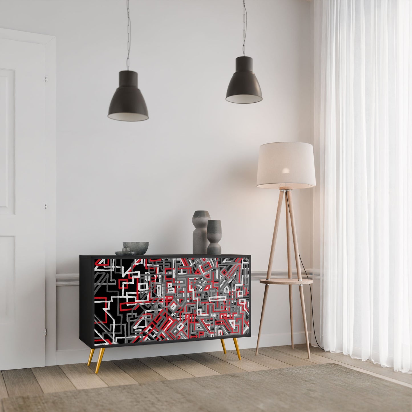 Credenza BROKEN LINES a 2 ante in finitura nera