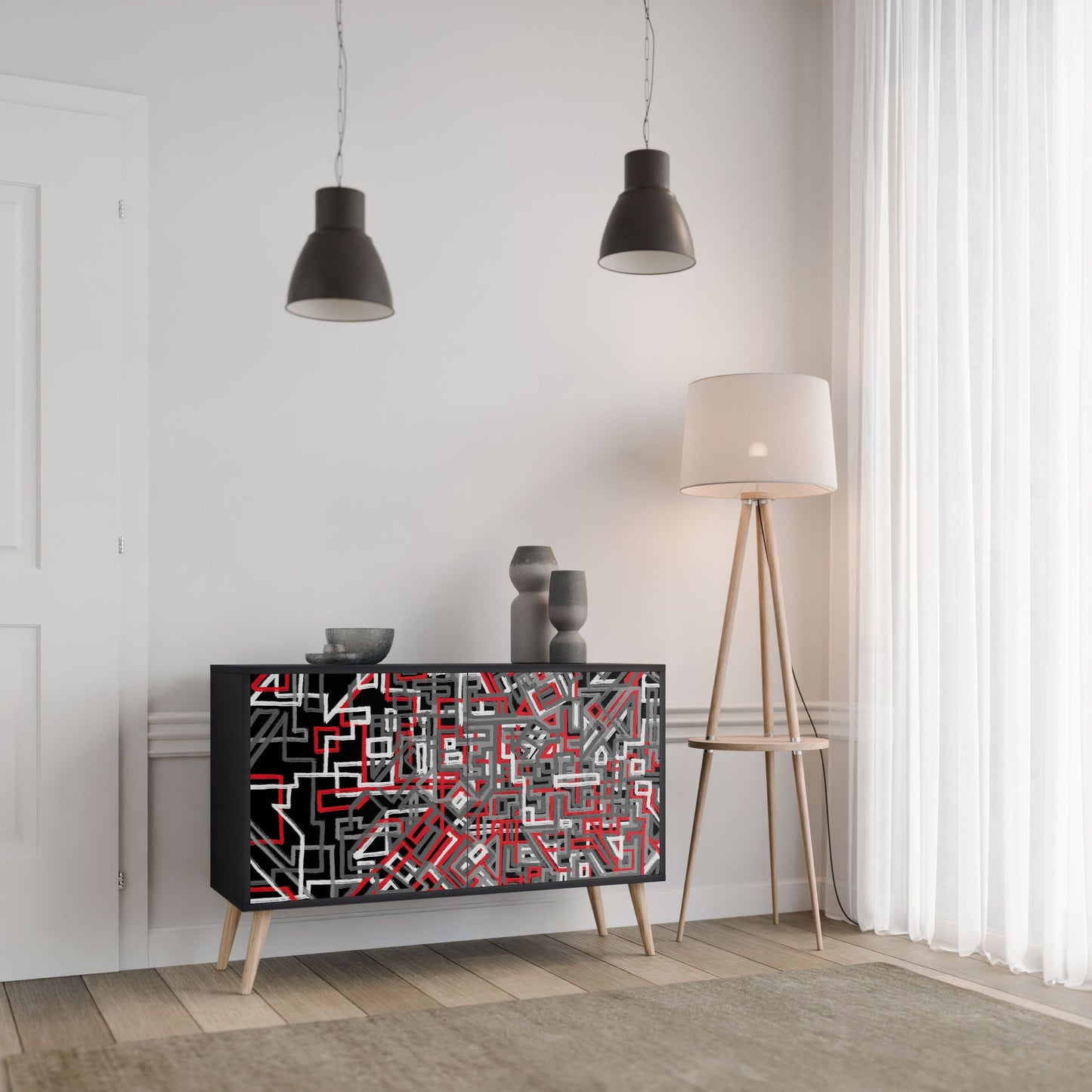 Credenza BROKEN LINES a 2 ante in finitura nera