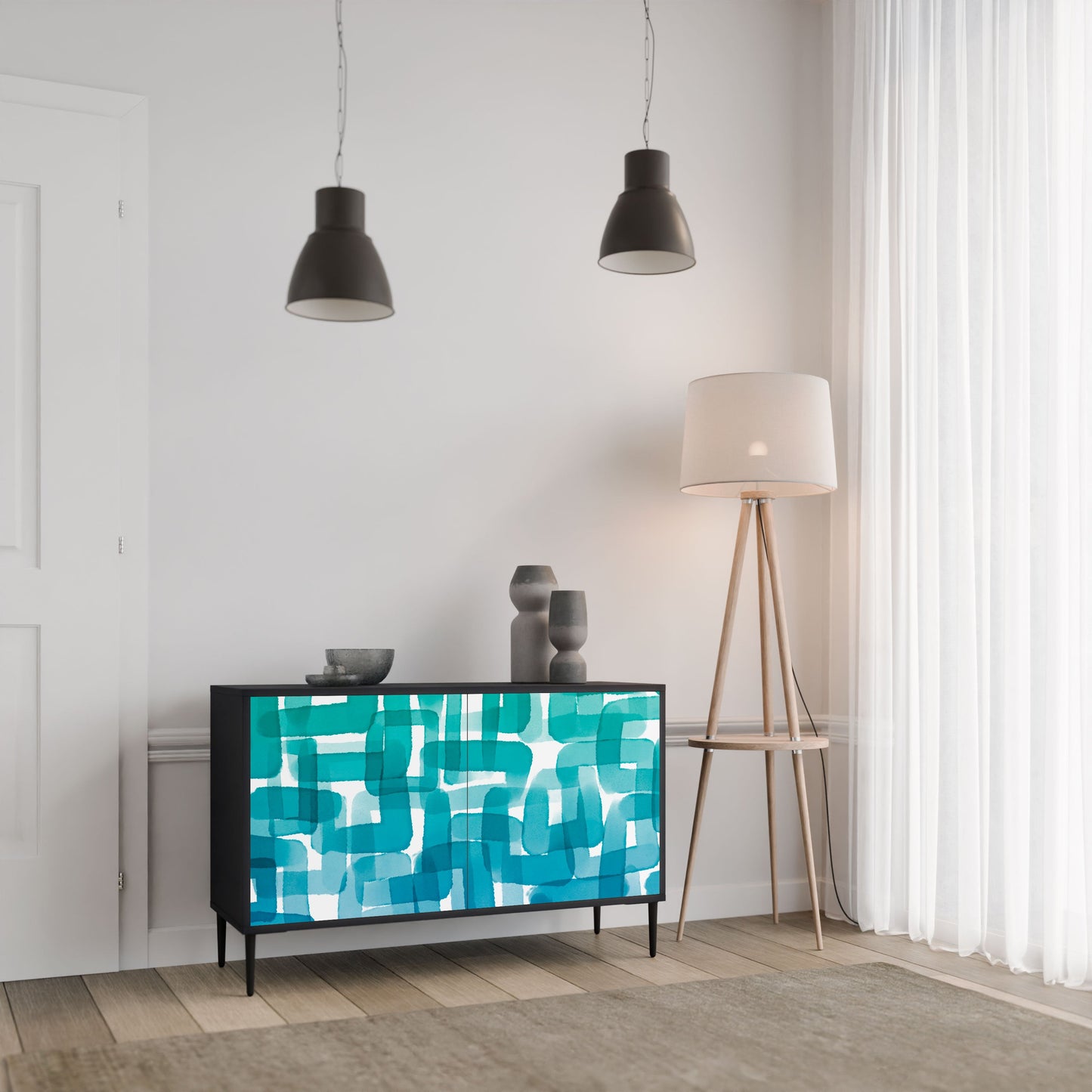 Credenza TURQUOISE RECTANGLES a 2 ante con finitura nera