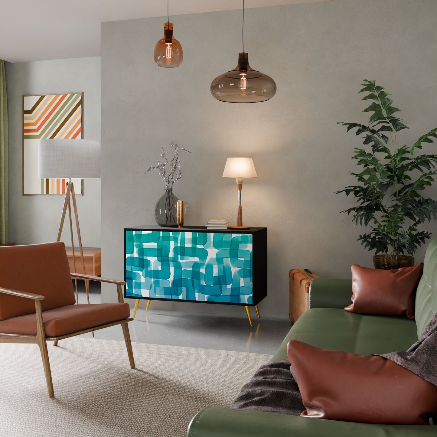 Credenza TURQUOISE RECTANGLES a 2 ante con finitura nera