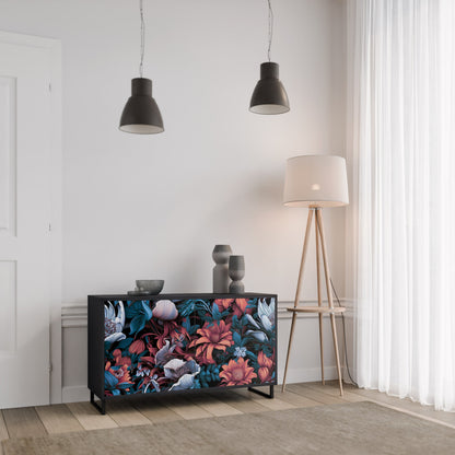 Credenza ETHEREAL BLOSSOMS a 2 ante in finitura nera