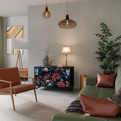 Credenza ETHEREAL BLOSSOMS a 2 ante in finitura nera