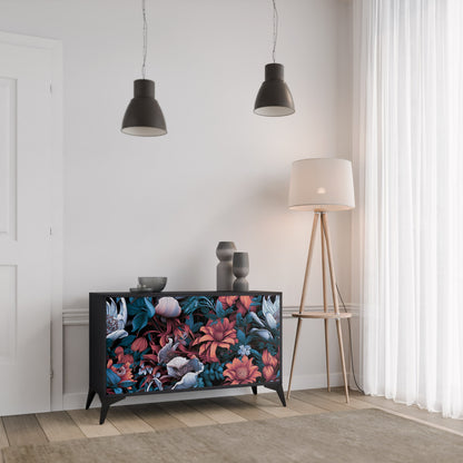 Credenza ETHEREAL BLOSSOMS a 2 ante in finitura nera