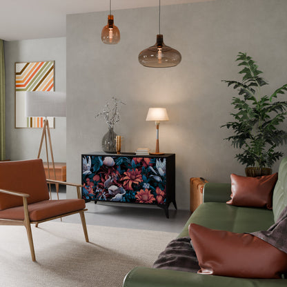 Credenza ETHEREAL BLOSSOMS a 2 ante in finitura nera