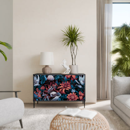 Credenza ETHEREAL BLOSSOMS a 2 ante in finitura nera