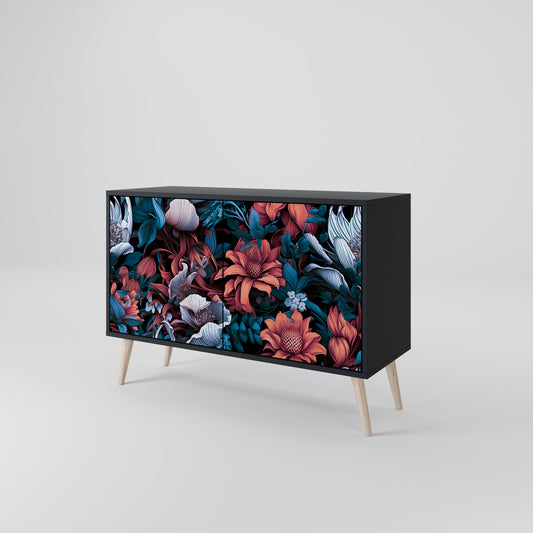Credenza ETHEREAL BLOSSOMS a 2 ante in finitura nera