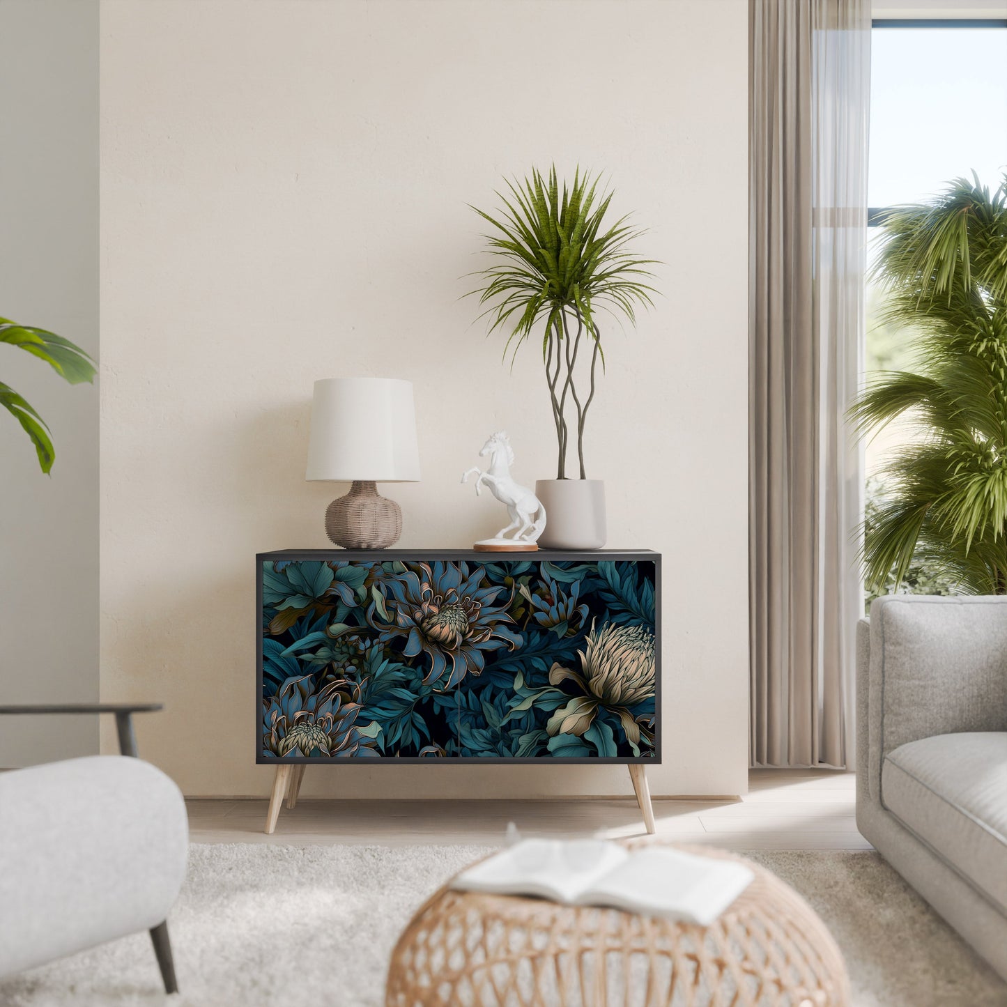 TWILIGHT BLOOM 2-Door Sideboard in Black Finish