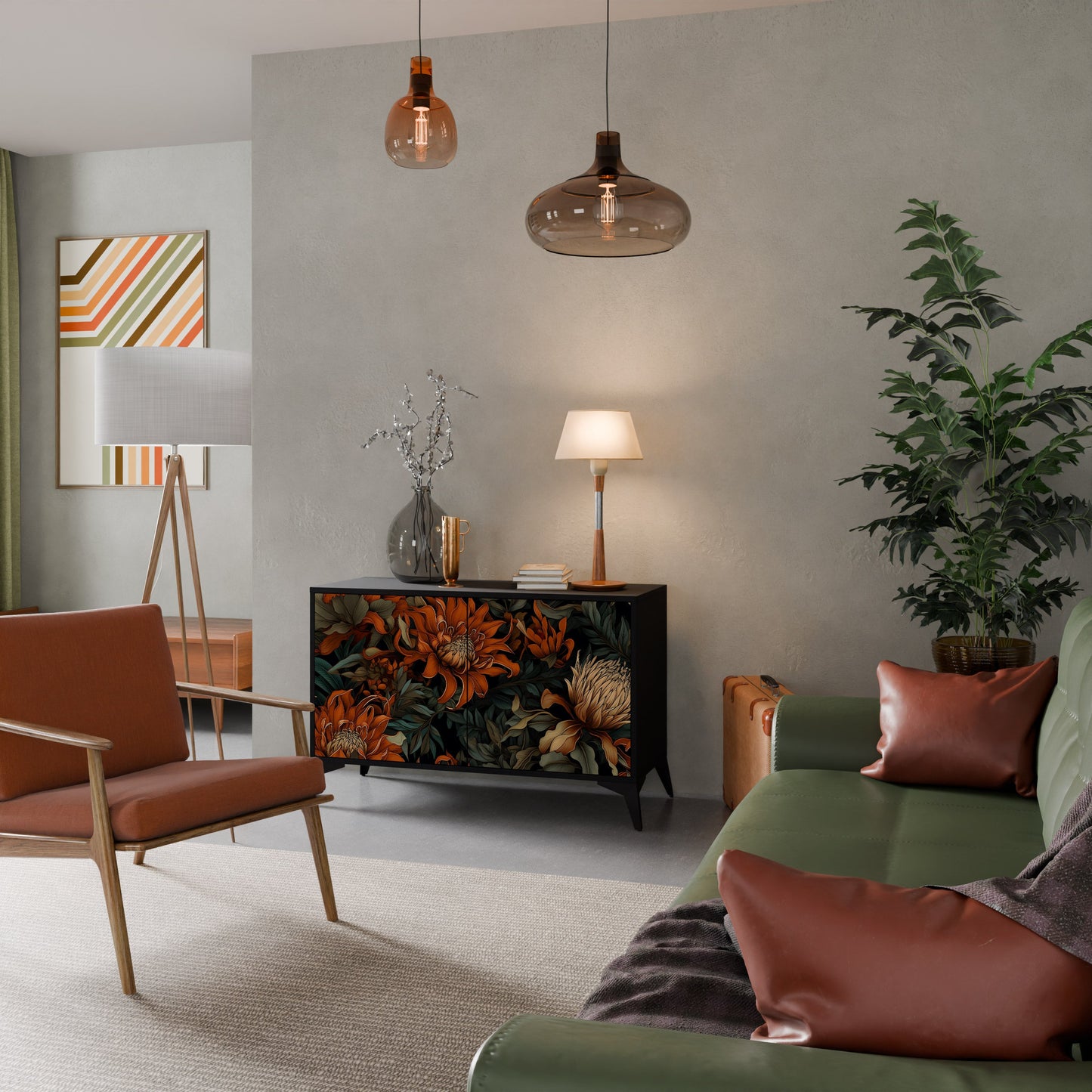 Credenza a 2 ante DAWN BLOOM in finitura nera